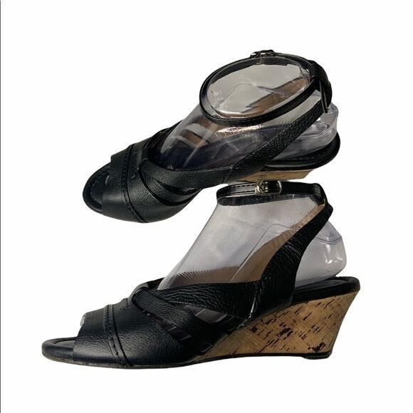 𝅺chloe Leather Ankle Strap Cork Wedge Sandals - Picture 4 of 8